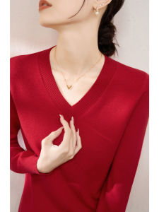 Elegant V-Neck Loose Knitted Sweater Womens New Style Autumn Winter Korean Style Long Sleeve Slimming Base Layer Sweater