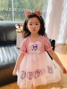 WANDER ชุดไทยเด็กหญิง ชุดเจ้าหญิง การออกแบบผ้าที่สะดวกสบาย สาวชุดแฟชั่นฤดูร้อน Kulomi พิมพ์ชุดเจ้าหญิงกระโปรงกระโปรงผ้าโปร่ง