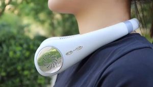 JOYUHON Neck Fan Usb Rechargeable Mini Portable Neck Fan Leaf less Silent Sports Fan Outdoor Hanging Neck Fan Colorful Light Hanging Neck Small Fan