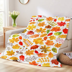 Beast Kingdom | Autumn Watercolor Leaves Warm And Soft Halloween And Christmas Sofa Decoration Gift With Flannel Blanket