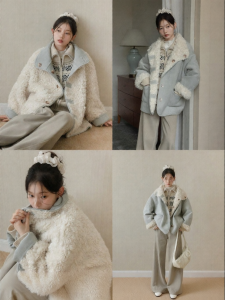 Cantonstory | Retro Blue Fur Leather Integrated Short Coat