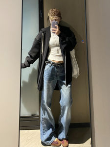 กางเกงยีนส์ทรงขาบานเอวต่ำสไตล์ย้อนยุคสำหรับผู้หญิง กางเกงขายาวทรงหลวมสำหรับฤดูร้อน กางเกงขายาวสำหรับผู้หญิงส่วนใหญ่ สไตล์เกาหลี