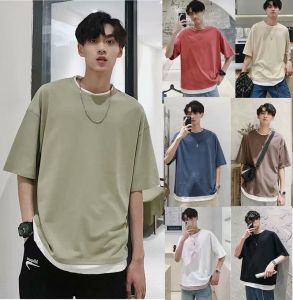 Loose Fit Short Sleeve round Neck Casual T-Shirt Five-Quarter Length Summer Fashion Youth Pop Style Male Basic Shirt