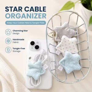 3Pcs Star Polka Dot Cable Organizer Soft Fabric Cord Keeper Portable Wire Management for Desk Travel Bag Blue White Gray Tech Gift