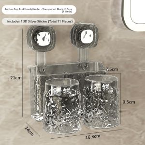 MONLEYTA | German Suction Toothbrush Holder Wall Mounted No Drilling Bathroom Toothbrush Cup Toothpaste Mouthwash Cup Rack Minimalist Luxury Style