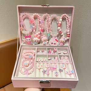 Girls New Year Necklace Bracelet Set Birthday Gift Baby Jewelry Box Ring Cartoon Style Kids Accessories