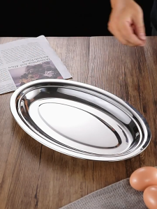 Stainless Steel Plate Oval Serving Tray Multipurpose Dessert Snack Food Container Dining Platter Steam Fish Dish