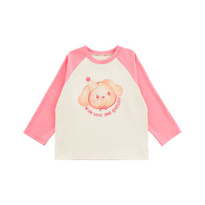 Cute Cartoon Print Casual Cotton Blend T-Shirt for Girls round Neck Shoulder Sleeve Relax Fit Spring Fashionable Top