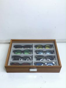 Hộp Đựng Mắt Kính 8 Chiếc Gỗ Sần - Có Nắp Kính Chống Bụi