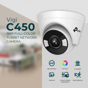 TP-Link Official Store | VIGI C450 | 5MP Full-Color Turret Home Security Network CCTV Camera Connect to Cellphone