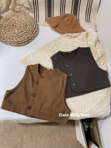 Korean Style Asymmetric Short Jacket for Children Boys And Girls Spring Autumn Cotton Vest Fashionable Baby Outerwear