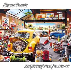 75*50cm Adult Paper Jigsaw Puzzle 1000pcs Car Repair Shop Garage Paintings Stress Relief Entertainment Educational Toys