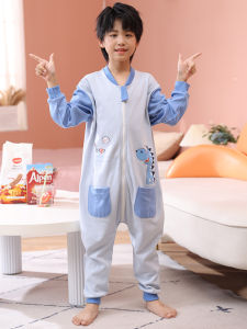 New Dinosaur Print Childrens All-in-One Sleepwear Long Sleeve Pure Cotton Spring Autumn Boy Girl Home Clothes Thermal Suit