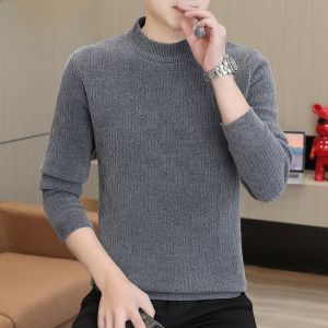 HENGYUANXIANG | Hengyuanxiang 2025 New Fashionable Mens Knitted Sweater Half High Collar Medium Neck Chenille Base Shirt Winter Casual Loose Fit