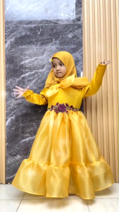 AKFAS Gamis Organza Anak Perempuan Lengan Panjang Motif Floral Ulang Tahun