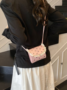 กระเป๋าสะพายข้างลายดอกไม้สไตล์เกาหลีสุดน่ารัก กระเป๋าสะพายข้างแบบลำลองขนาดเล็ก กระเป๋าหนัง PU สีพื้น