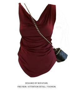 plus Size Womens Summer Slim Fit Tank Top Wine Red off Shoulder Sleeveless Thin Design Casual Stylish Inner Wear