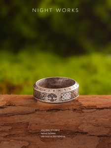 Night Works "Tree of Life" Nordic Mythology Viking Retro Titanium Steel Ring for Men Large Size Rock and Roll Fashion Accessory