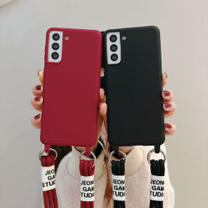 Luxury Solid Color Cool Crossbody Necklace Lanyard Strap Soft Phone Case For Samsung Galaxy S23 Ultra S22 Ultra S23 S22 Plus S21 Ultra S21 Plus S21 FE S23FE S24 Ultra Soft Silicone Back Cover