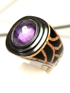 Ring Tanduk Kerbau Kecubung ametish kalimantan Ring tanduk ukir 13x10x6mm