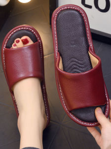 SHIPAILUO | New 2025 Womens Leather Slippers Indoor Home Soft Bottom Anti-Slip Waterproof Mens Sandals Couples Slippers Spring Autumn