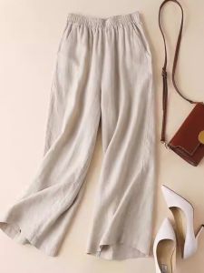 NUANKONG | Cotton Linen Wide Leg Pants 9-length