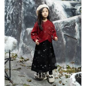 Adorable Girls Dress Set Beautiful Unique Winter Outfit Korean Style Long Sleeve Warm Cotton Yarn Easy to Wear for Kids