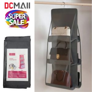 กระเป๋า Handbag Storage Bag 6 ช่อง สีเทา ที่เก็บกระเป๋าแบบแขวน ถุงแขวนกระเป๋า ไม้แขวนกระเป๋า รักษาทรงกระเป๋า กันฝุ่น สินค้าพร้อมส่ง