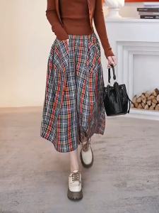 MANMI | Slimming Retro A-Line Grid Long Dress