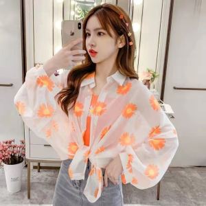 Womens Summer Thin Long Sleeve Silk Chiffon Shirt Fashionable Outerwear Sun Protection UV Protective Breathable Outer Jacket