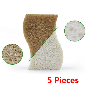 LMETJMA Natural Kitchen Sponges Biodegradable Non-Scratch Cellulose Sponge with Coconut Scrubber Kitchen Cleaning Sponges