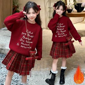 LIREGONGZHU | Warm New Autumn Winter Red Girls Sweater Set