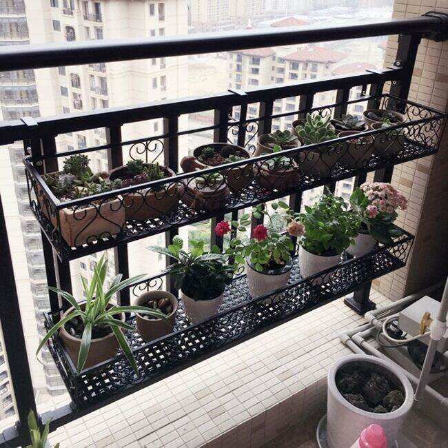 Balcony Railings Iron Art Flower Stand Fence Hanging Double Layer Plant ...