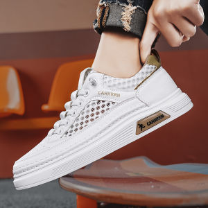 Mens Summer Thin Mesh Breathable Anti-Odor Hollow out Sports Casual White Sneakers Fashionable All-Match Low Top Shoes