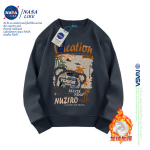 NASA Oversize Hoodless Sweatshirt Thin Spring Autumn Womens Loose American Style Trendy Brand Couples Top Coat Cotton Wool Blend Retro Print Long Sleeve