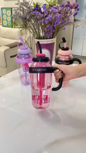 17KM 1300ML Large Capacity Straw Cup Macaron Tumble Portable Sports Water Bottle with Handle
