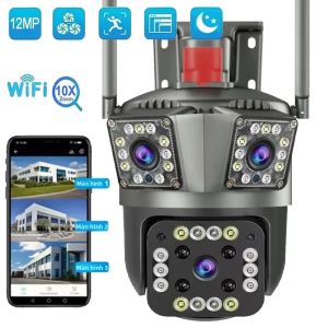 Camera IP WiFi 12MP Ngoài Trời Theo Dõi AI PTZ CCTV Giám Sát An Ninh Không Dây Với Ống Kính Ba Ống Kính Zoom 10X Chống Chịu Thời Tiết