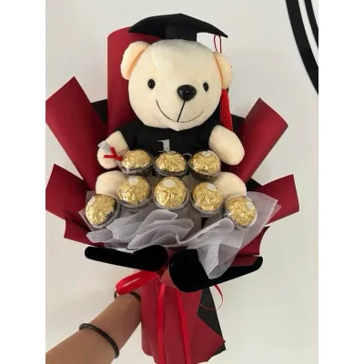 Graduation Bouquet with soft bear and Ferrero Chocolate