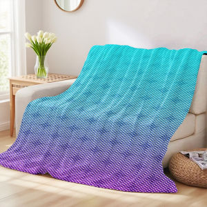 Cyan Purple Gradient Halftone Sofa Specific Soft Flannel Blanket Universal Plush Gift Blanket For All Seasons