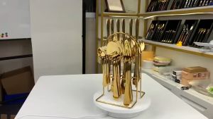 24 Pieces Cutlery Set Stainless Steel Knife and Fork Spoon Set Golden Cutlery Gift Box