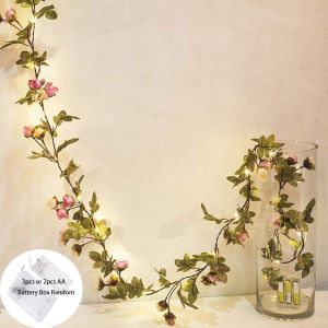 1pc Artificial Rose Garland String Light 2M/ 20 LED Silk Flowers Rose Vine Fairy Light String Battery Powered DIY Hanging Lamp