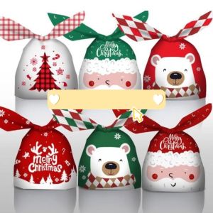 Gift Bag [50pcs] Goodies Bag Door Gift Birthday Wedding Party (75) Christmas Cute Santa Goodies Bag Doorgift Cookies Packaging Party Door Gift Ribbon Twist Tie for Goodies Bag