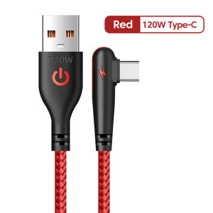 120W USB To Type-C Cable 90 Degree Elbow Mobile Phone Fast Charging For Huawei Mate 40 30 Xiaomi Samsung Phone Charging Cord