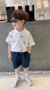 Set đồ polo cho bé trai áo phông kèm quần jean mềm họa tiết summer 1 đến 7tuổi BERNIE 0724B31