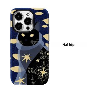 Potdemiel | Ốp Lưng Aurea Case Matte Bumper Cho Magsafe - Chống Sốc Chất Liệu PC Cứng Thiết Kế Mèo Đêm Sao Đen Tương Thích Với iPhone 14 Plus 13 Pro Max