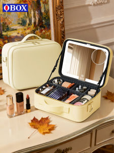 กระเป๋าเครื่องสำอางผู้หญิงขนาดใหญ่ OBOX กระเป๋าสะพายไหล่แบบพกพาพร้อมกระจกสำหรับการเดินทางและธุรกิจ กระเป๋าใส่เครื่องสำอาง