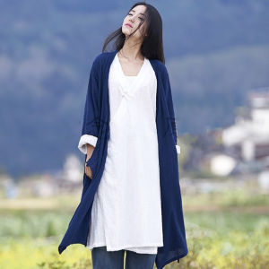 Chic Hanfu Yoga Jacket Loose Cotton Linen Womens Summer Yoga Wear Long Sleeve Oversized Kimono Style Zen Inspired Top