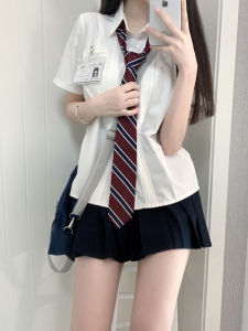 เสื้อเชิ้ต JK สีขาว คอเหลี่ยม แขนสั้น แขนยาว ทรงพื้นฐาน เสื้อเชิ้ตฤดูร้อน ใส่ได้หลากหลาย สำหรับผู้หญิง