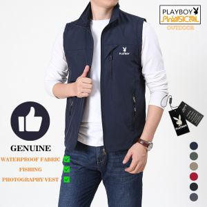 PLAYBOY Outdoor Mens Vests 2023 Multi-pockets Hiking Work Photography Golf Vest Mans Fish Vest Waterproof Breathable Waistcoat