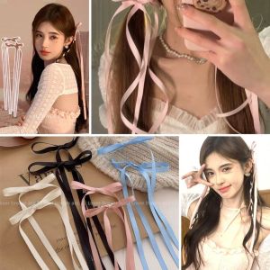 2pcs/pair Long Hair Ribbon Bowknot Duckbill Clip Hairpin Accessories for Sweet Girls
